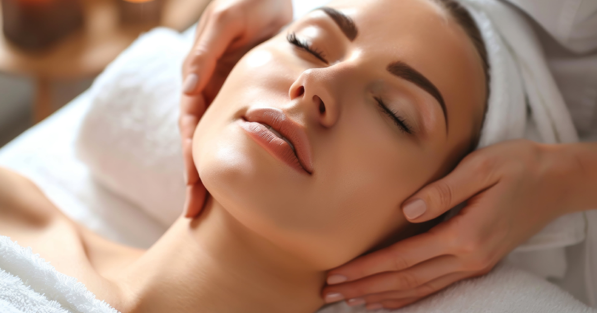 Woman receiving a relaxing facial treatment in Henderson NV